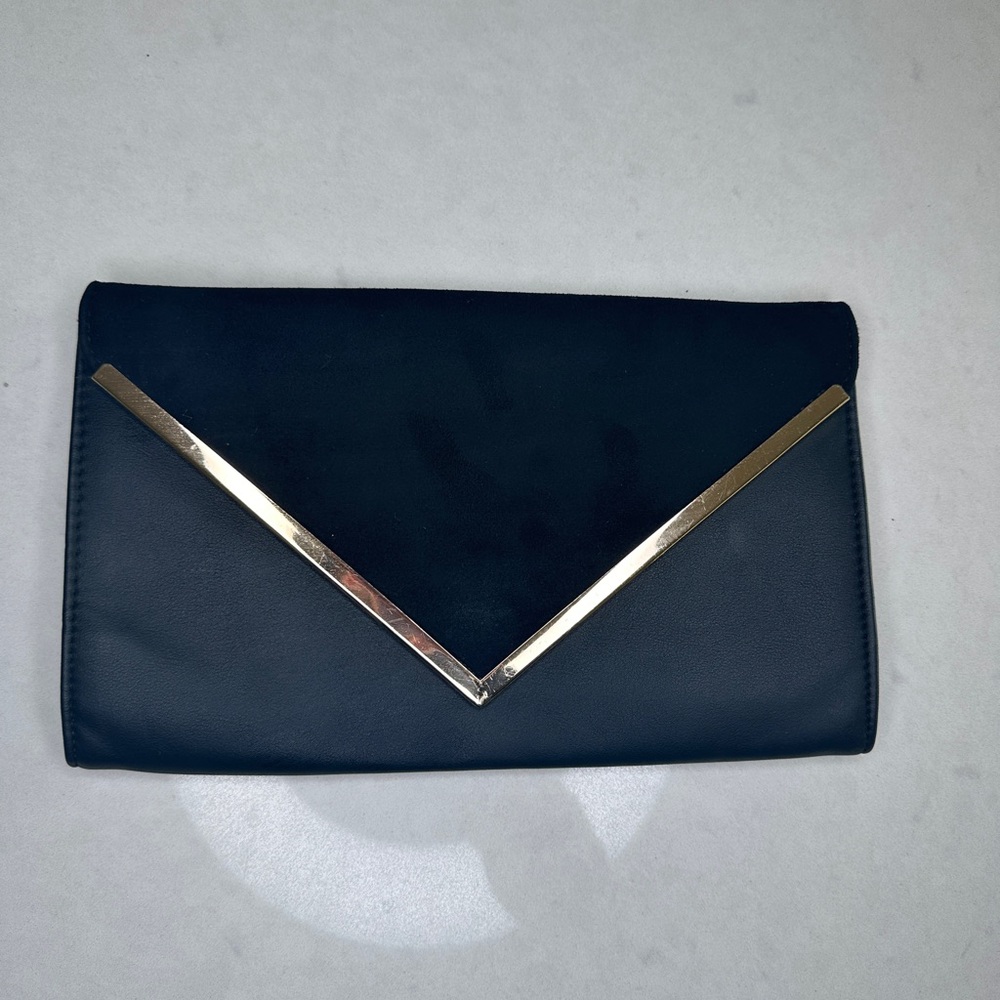 Aldo Black & Gold V-Frame Clutch | Evening Bag Wedding Formal Event | OS